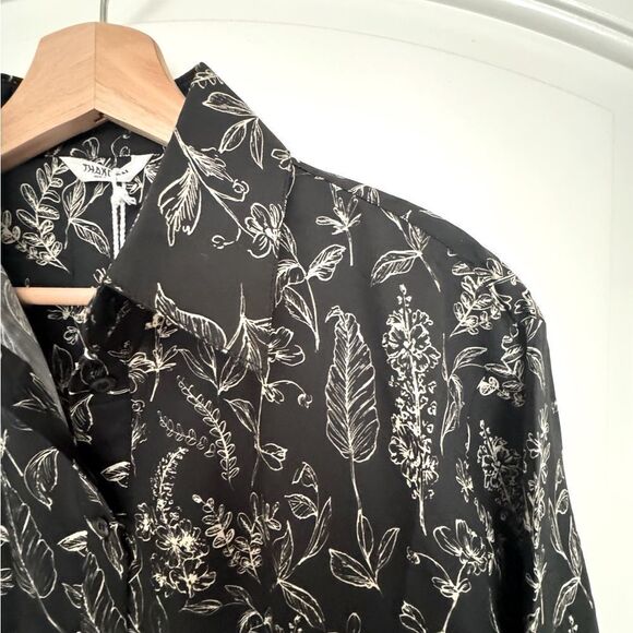 NWT Thakoon Botanical Print Button Up Shirt Dress in Black & Cream Size 8 - Picture 10 of 12